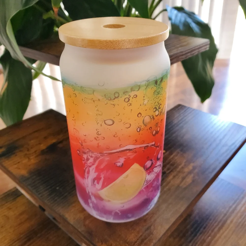 Fun Fruit Slices Frosted Glass Jar Tumbler 🎉sale